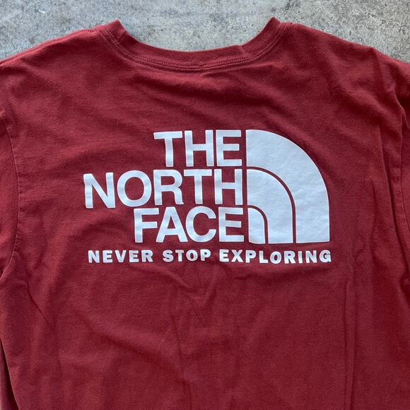 The North Face Maroon Graphic T-Shirt Men's L Never Stop Exploring Red Tee - Picture 5 of 7